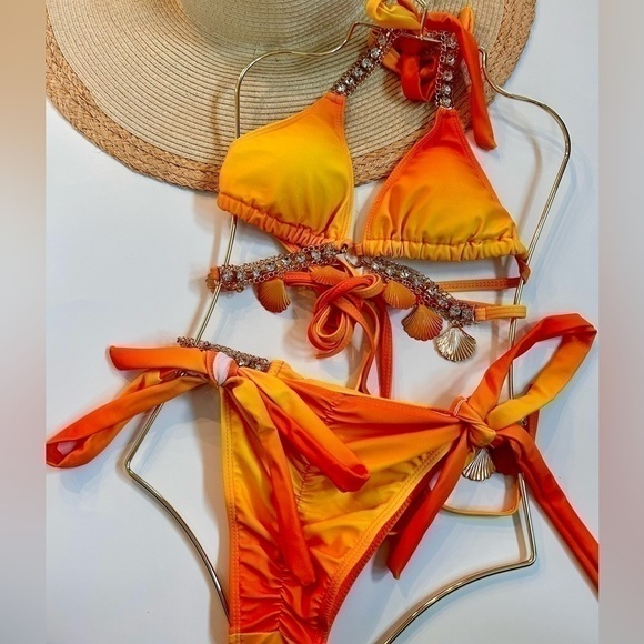 NEW Sunset Shell Push Up Bikini Set - Orange - Picture 1 of 10